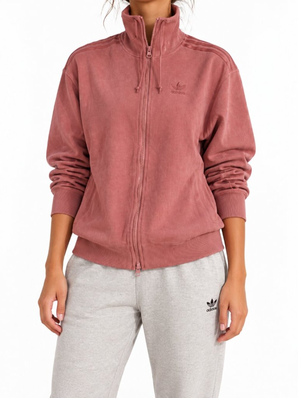 Adidas Women's Dusty Rose Cotton Zip-Up Track Jacket, XXS